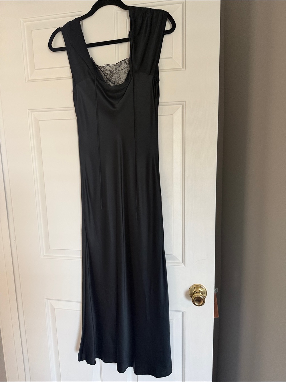 Cami NYC Black Satin Maxi Slip Dress with Lace Inset - Picture 2 of 2